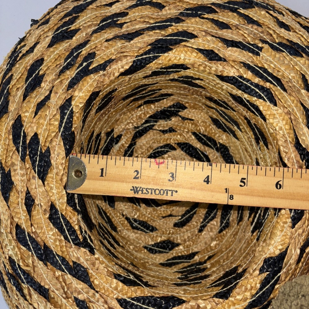 NWT Woven Straw Hat Wide Brim Black Animal Print Beach Casual Sun Hat NEW - Picture 10 of 11
